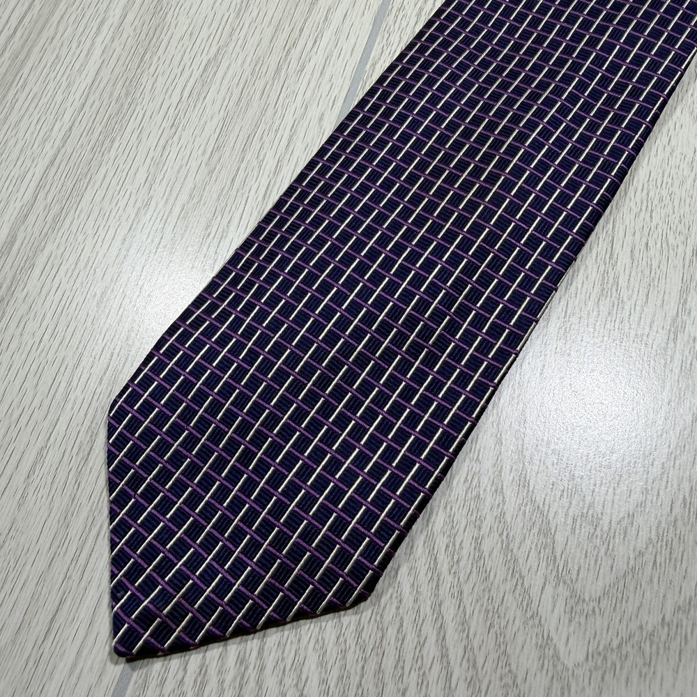 Robert Talbott Tie Mens One Size Purple 100% Silk Pointed Geometric Woven Logo